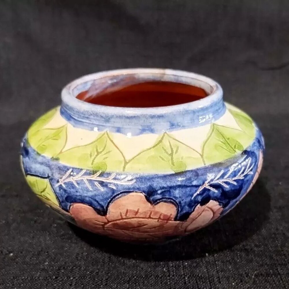 Pirraca Redondo Portugal Glazed Pottery Vase Bowl Trinket Dish Redware Handmade
